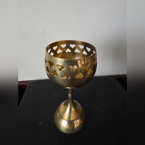 Vintage Brass Candle Holder Voltive Tea Heart Shape Punch Goblet Style 5.5'H - Picture 6 of 7